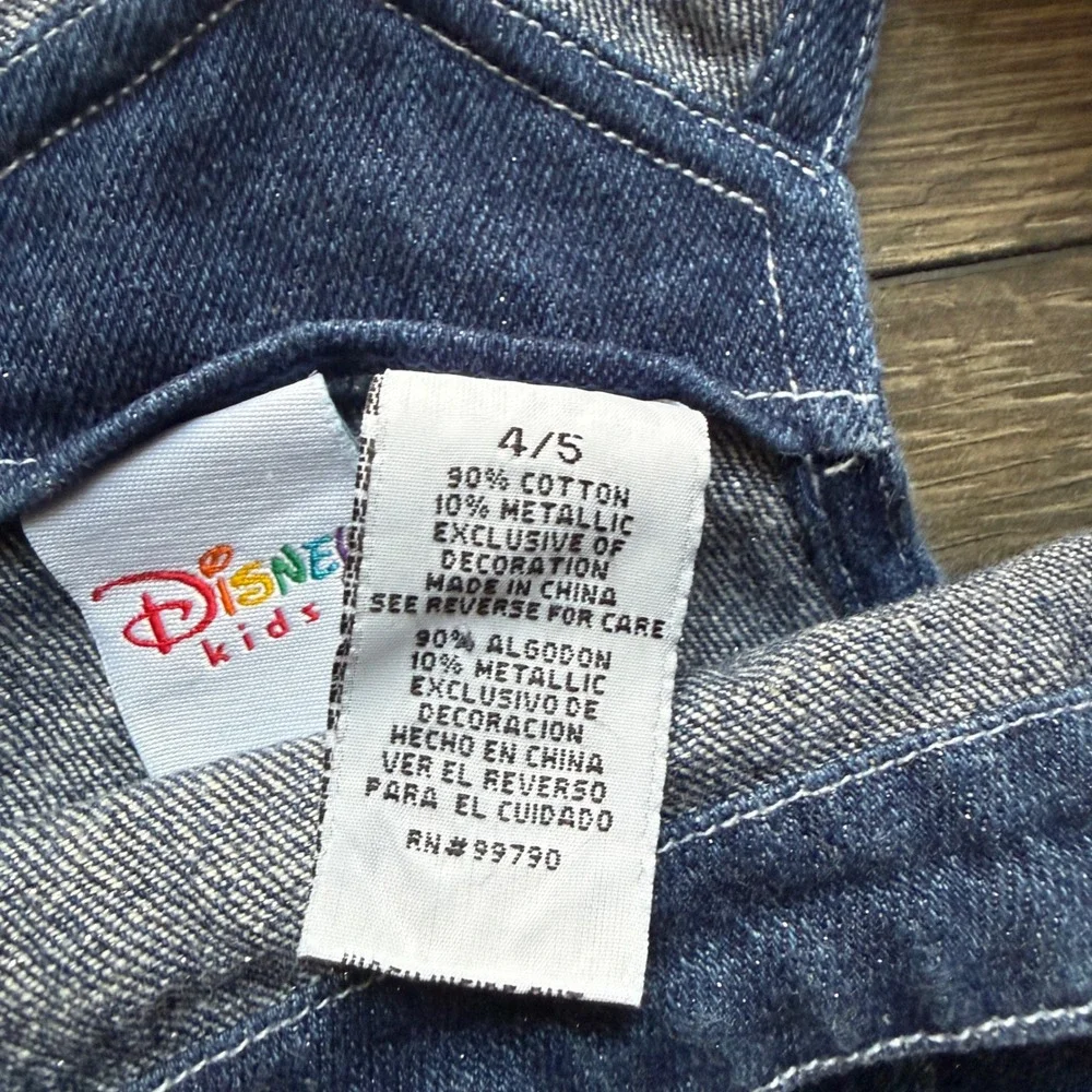 Y2K VTG Disney Kids Denim Overall Dress Girls Size 4/5 Rainbow Sun Embroidered - Picture 5 of 7